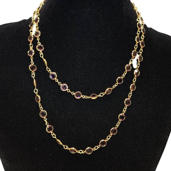 Beautiful Purple Swarovski Crystal Gold Filled Necklace 30" Long swan logo - Picture 1 of 11